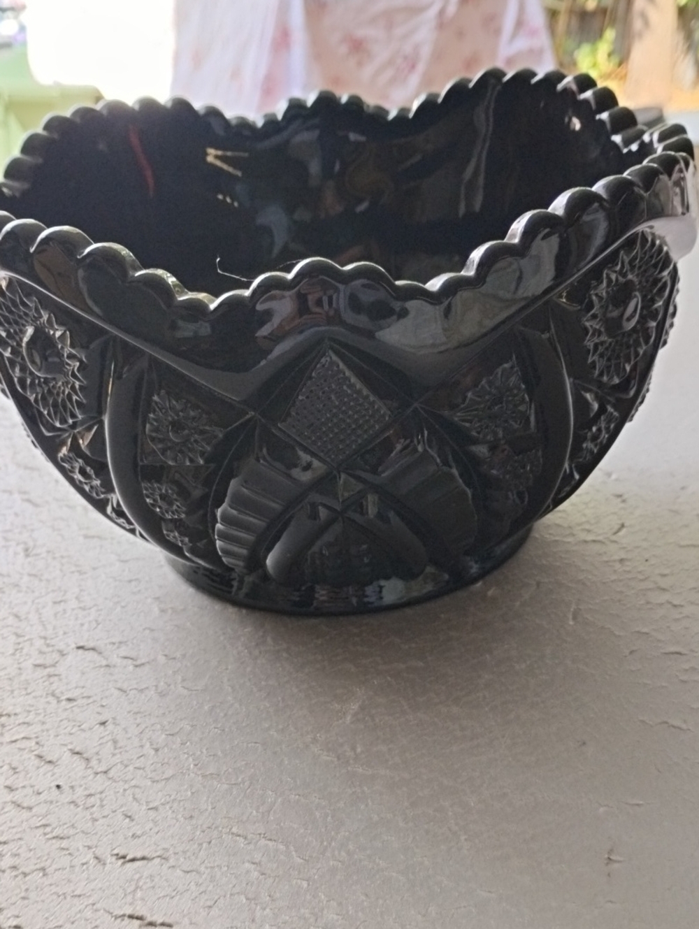 Vintage 70s Tiara Indiana Black Pressed Glass Decorative Bowl
